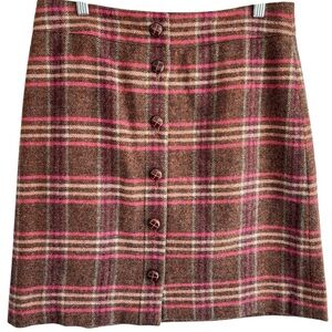 TALBOTS Plaid Button-Front Skirt Womens Size 6  Brown Wool Blend Western Retro